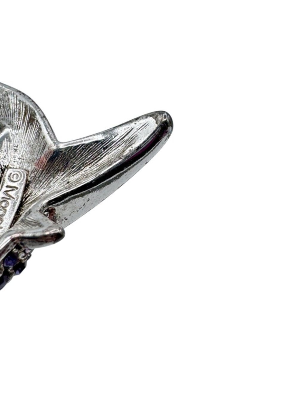 Monet Hummingbird Brooch Pin Silver Tone Pave Purple Blue Green Rhinestones 1" - Picture 9 of 16